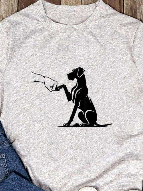 Men's Graphic T-Shirt Faithful Friendship With Sitting Black Dog Reaching For Hand