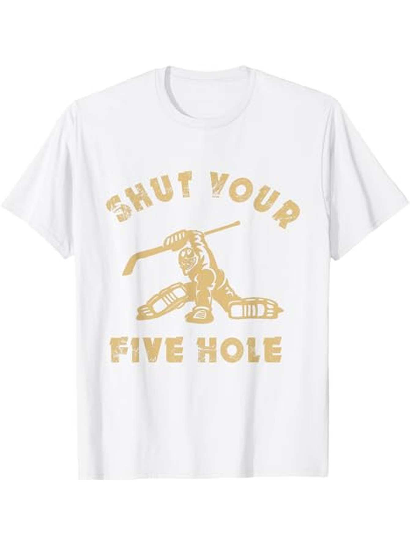 Men's Graphic T-Shirt Shut Your Five Hole Cartoon Hockey Sticks And Puck Sports Figure