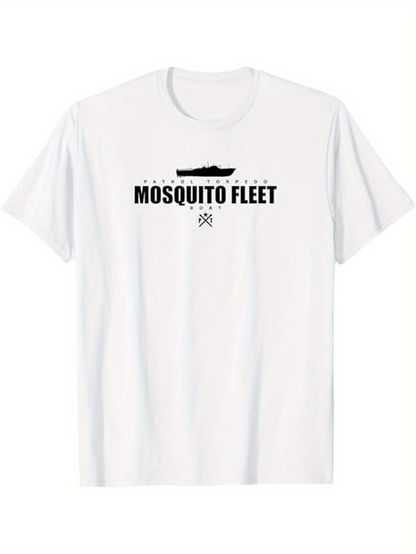 Men's Graphic T-Shirt Mosquito Fleet Bold Typography With Minimalist Warship Graphic T Shirt
