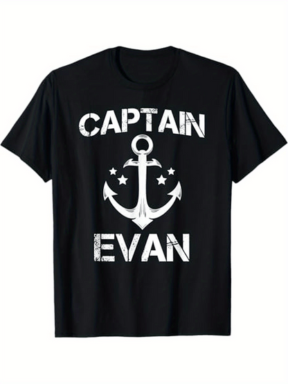 Men's Graphic T-Shirt Captain Evan Nautical Anchor Stars On Ocean Theme Tee