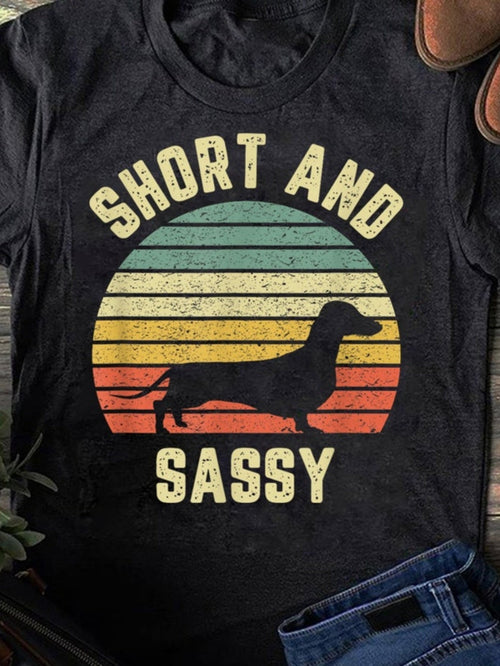 Men's Graphic T-Shirt Short And Sassy Vintage Sunset With Silhouette Stretching Dachshund Dog