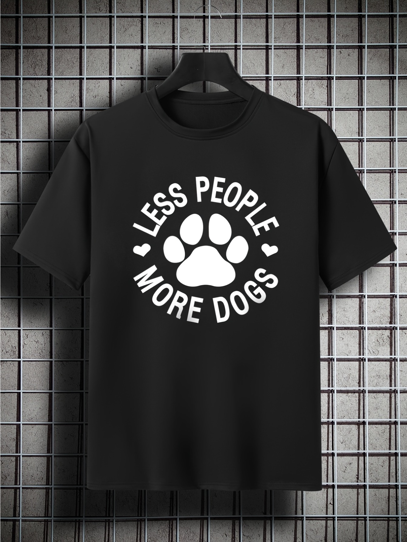 Men's Graphic T-Shirt Less People More Dogs Bold Paw Print Surrounded By Small Hearts T Shirt