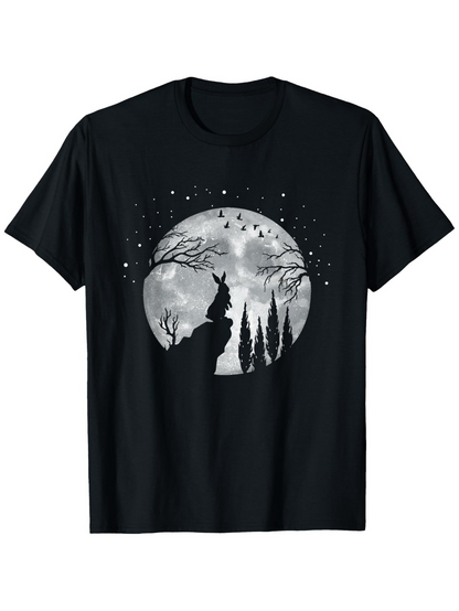Men's Graphic T-Shirt Mysterious Night Sky With Howling Wolf Among Forest Trees Moon