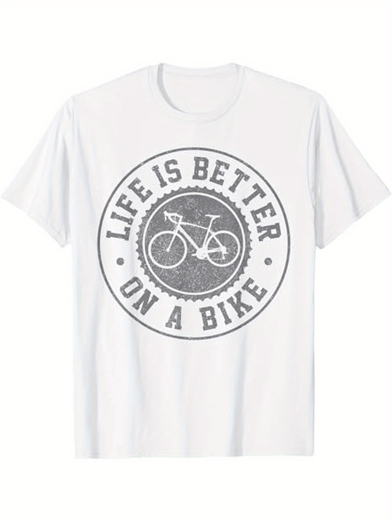 Men's Graphic T-Shirt Life Is Better Circular Print With Classic Bicycle Drawing Center Bicycle
