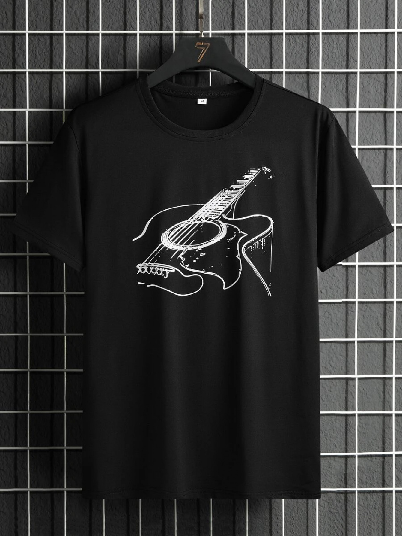 Men's Graphic T-Shirt Abstract White Contour Lines With Artistic Flowing Accents Guitar