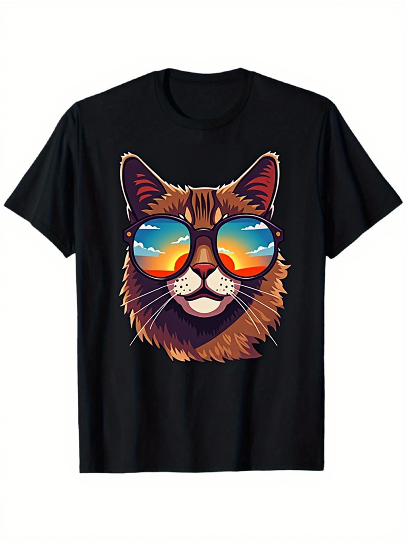 Men's Graphic T-Shirt Vivid Summer Reflections With Vibrant Colors On Cool Cat