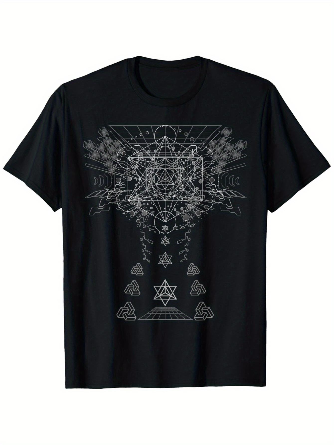 Men's Graphic T-Shirt Fractal Geometric Mandala With Sacred Line Art Pattern Star