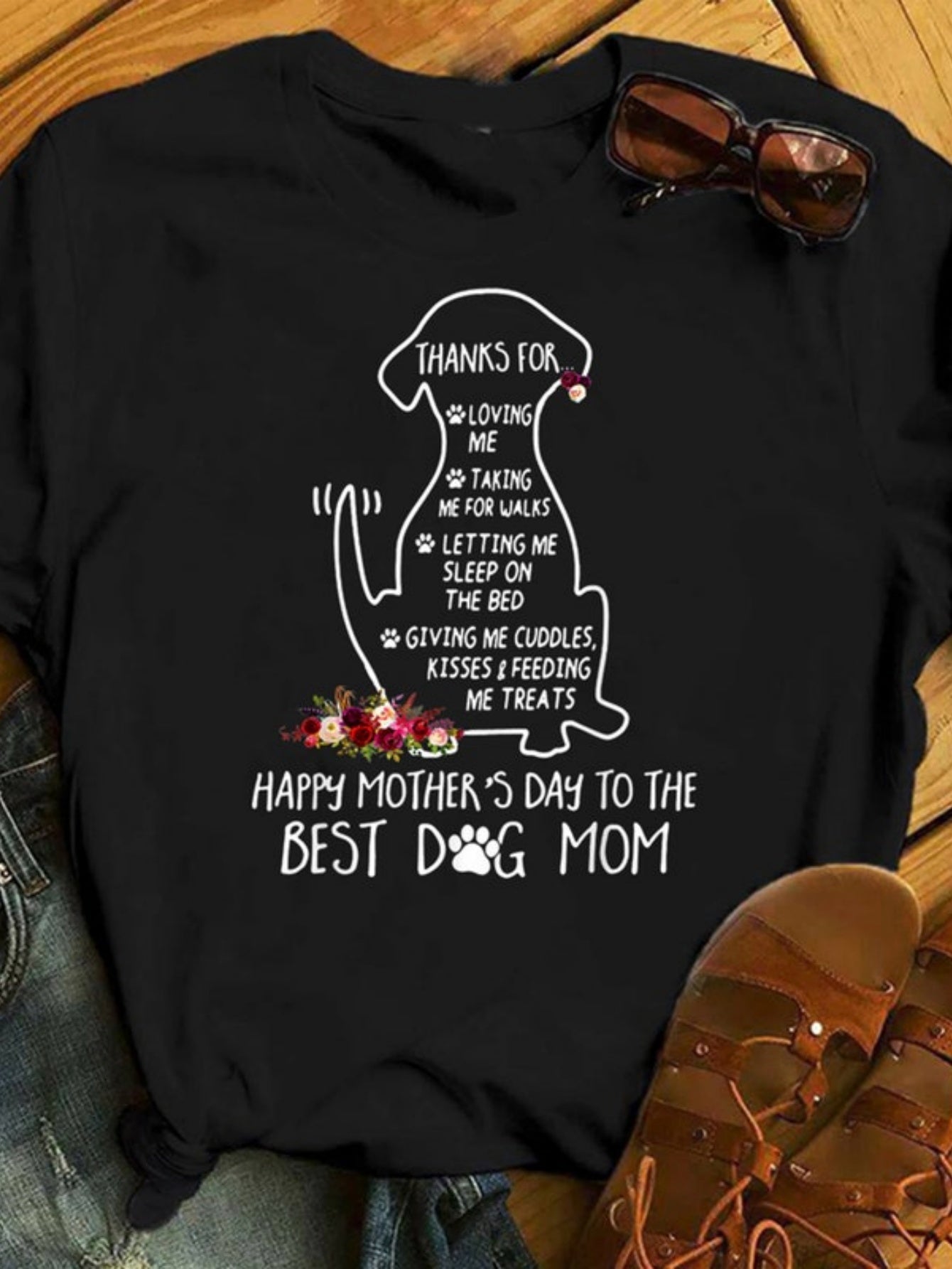Men's Graphic T-Shirt Happy Mothers Day With Flowers Celebrating Love And Cute Dog