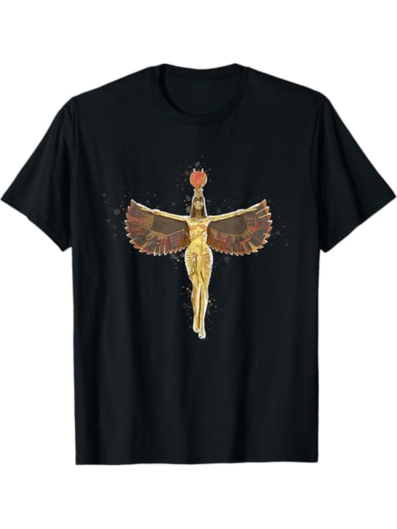 Men's Graphic T-Shirt Golden Goddess With Outstretched Wings Wearing Fiery Headdress Among Ancient Symbols