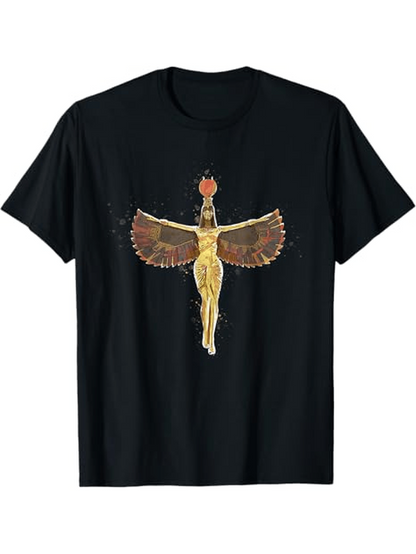Men's Graphic T-Shirt Golden Goddess With Outstretched Wings Wearing Fiery Headdress Among Ancient Symbols