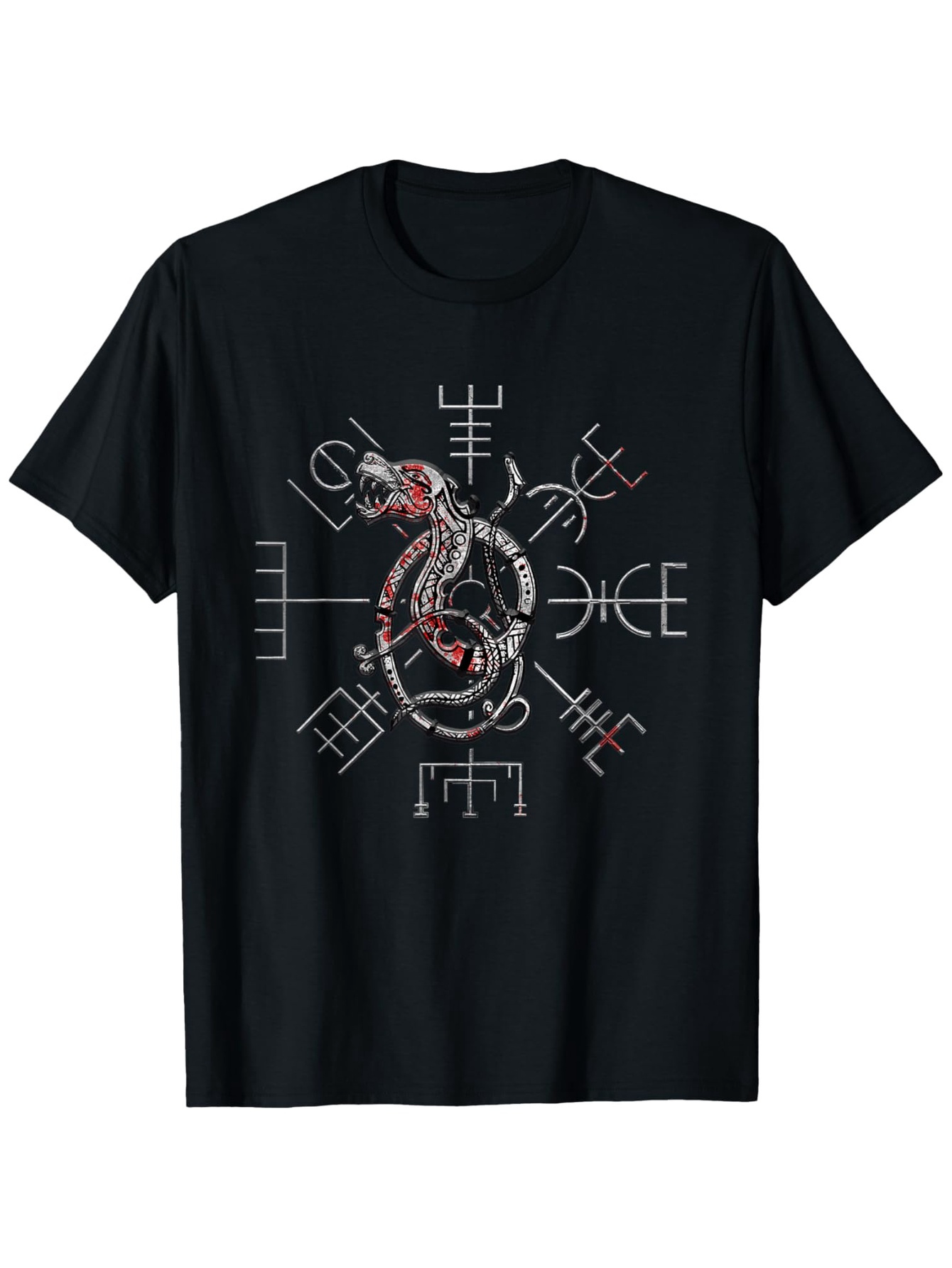 Men's Graphic T-Shirt Nordic Symbols With Intricate Viking Serpent Design At The Center