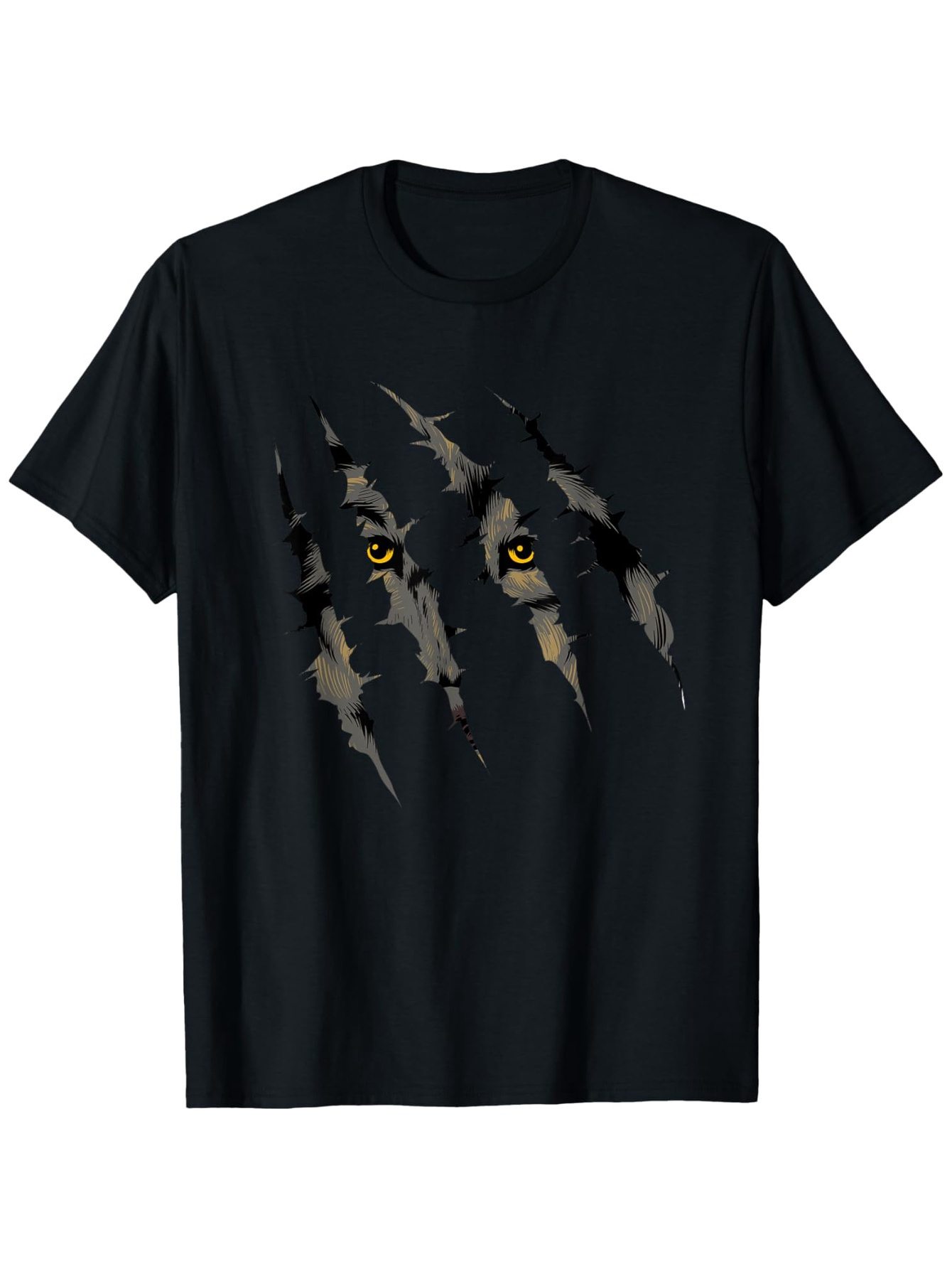 Men's Graphic T-Shirt Golden Eyes Peering Through Torn Fabric With Wild Forest Wolf