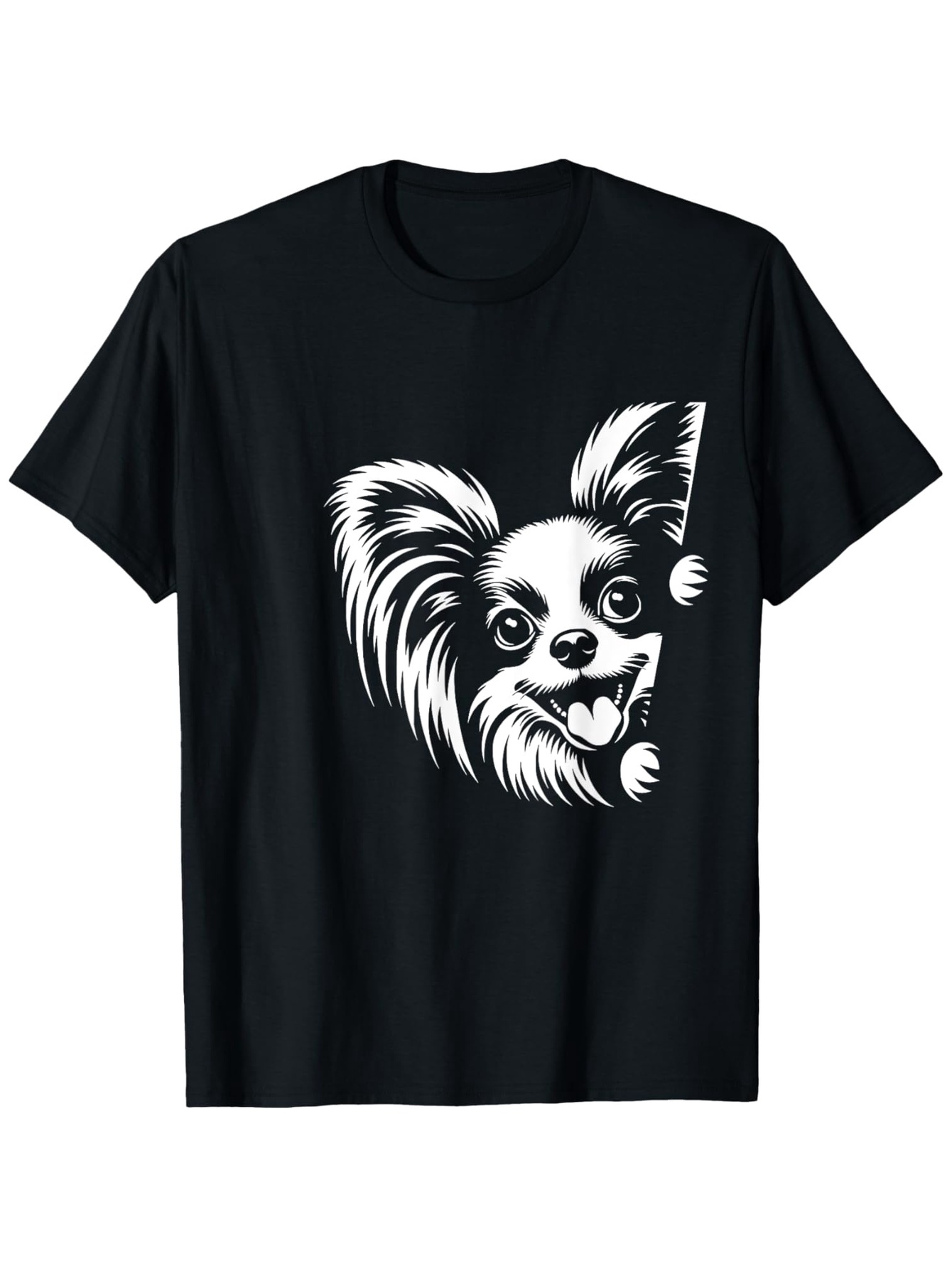 Men's Graphic T-Shirt Playful Smiling Dog With Fluffy Fur On Black T Shirt