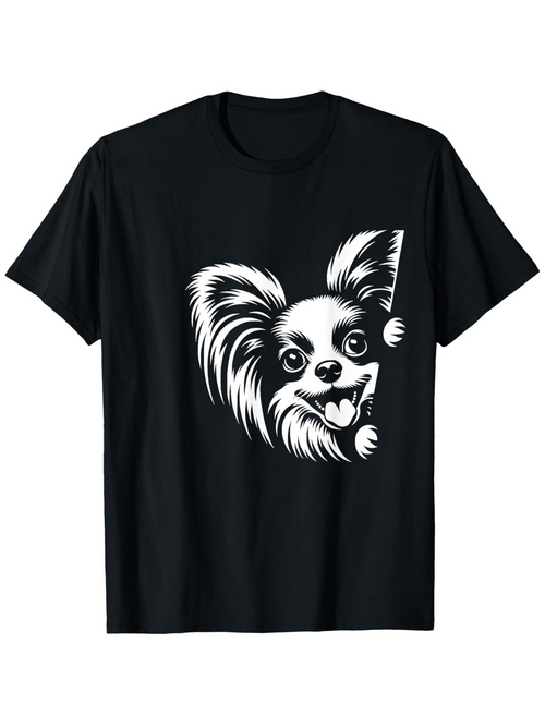 Men's Graphic T-Shirt Playful Smiling Dog With Fluffy Fur On Black T Shirt
