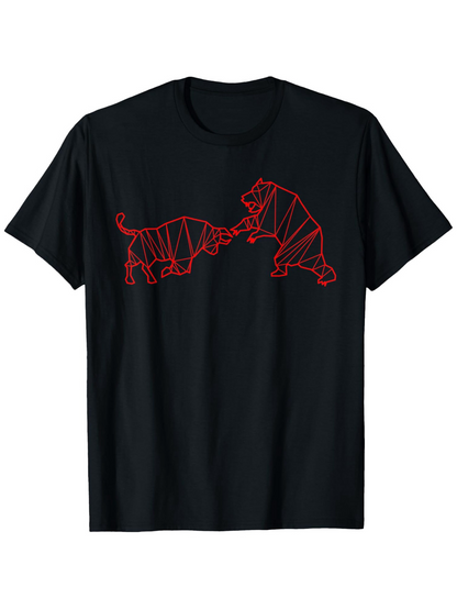Men's Graphic T-Shirt Geometric Lines With Modern Minimalistic Red Origami Bulls