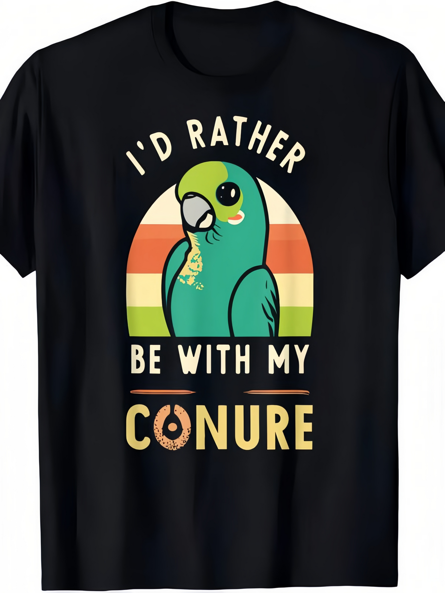 Men's Graphic T-Shirt Id Rather Be With My Conure Parrot In Front Of Vintage Sunset Stripes