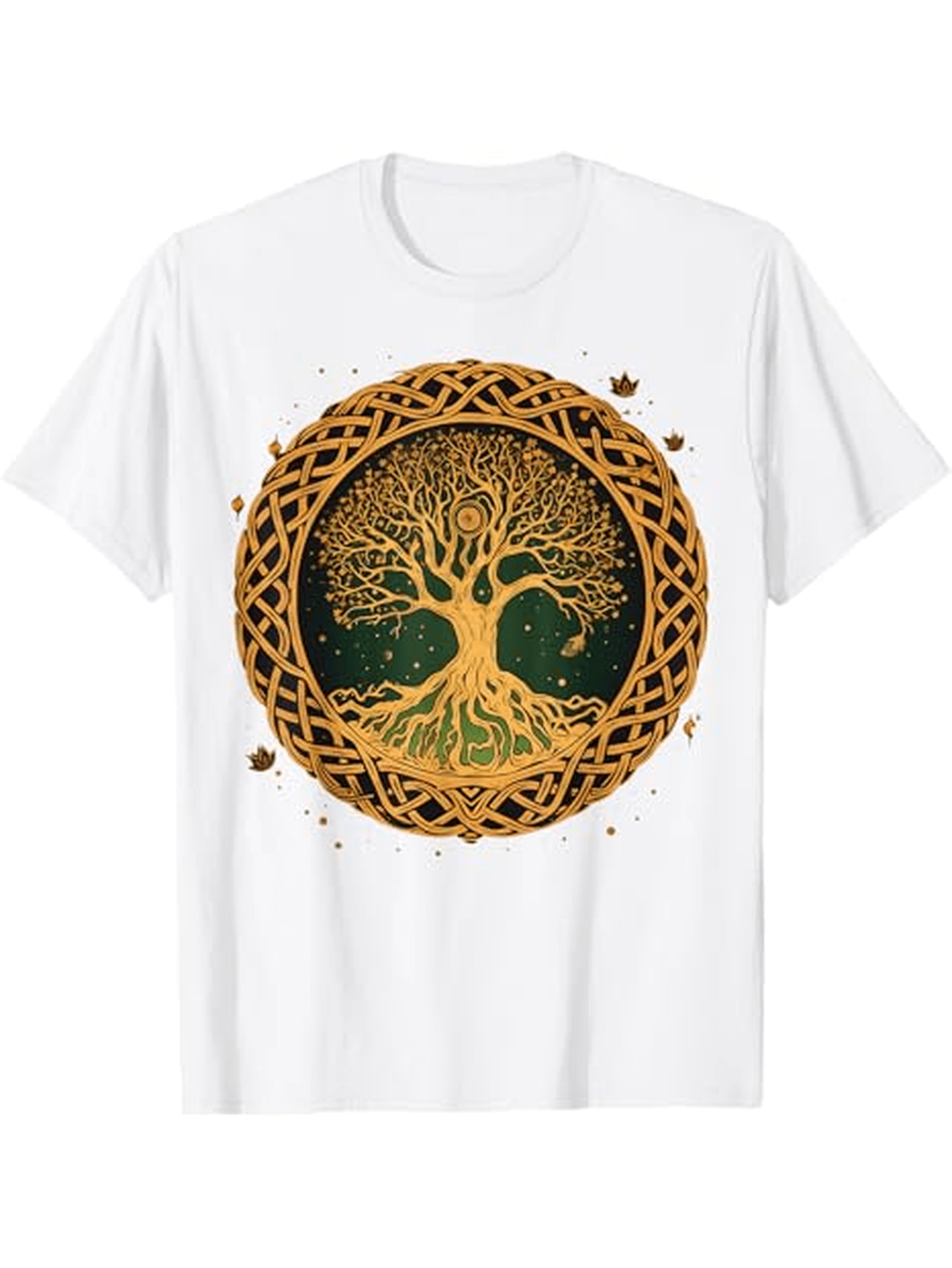 Men's Graphic T-Shirt Celtic Roots With Golden Circle Surrounded By Mystical Tree