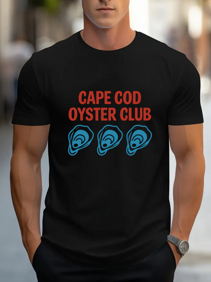 Men's Graphic T-Shirt Cape Cod Oyster Club Trio Of Blue Outlined Shells Under Vintage Typography Oyster