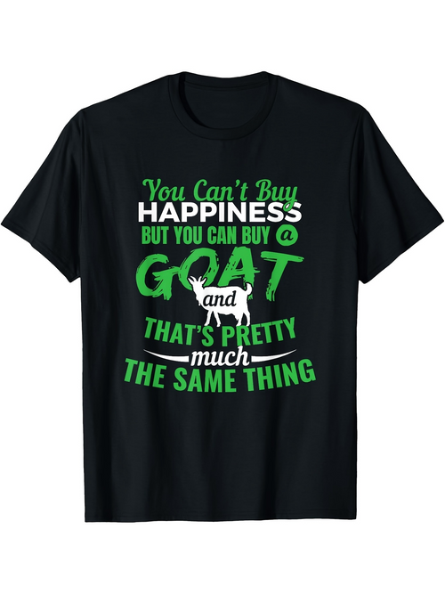 Men's Graphic T-Shirt You Cant Buy Happiness Funny Farm Life Quote With White Silhouette Animal Goat