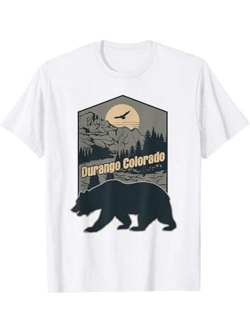 Men's Graphic T-Shirt Durango Colorado Wild Bear Silhouette With Moon Mountains And Forest