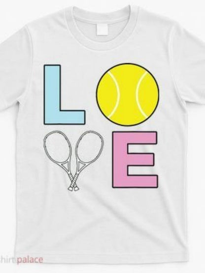 Men's Graphic T-Shirt Love Colorful Letters With Tennis Ball And Rackets Design