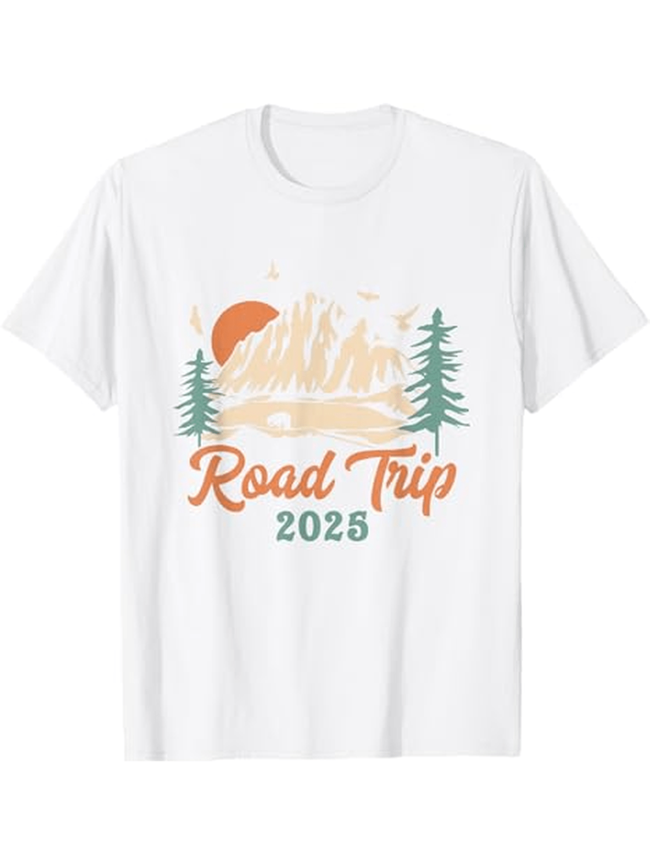 Men's Graphic T-Shirt Road Trip 2025 Scenic Mountain Pines With Setting Orange Sun