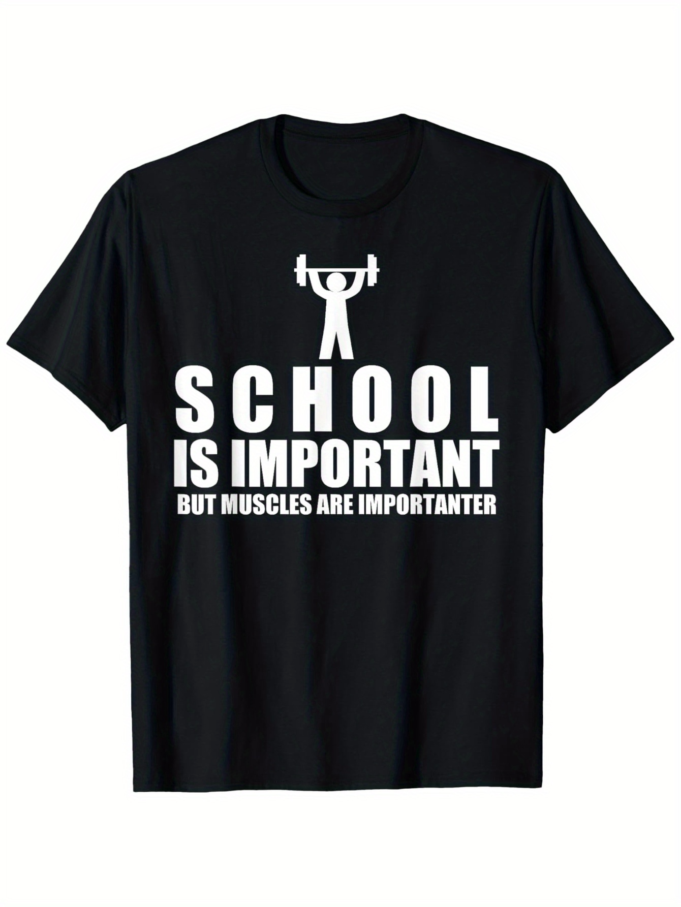 Men's Graphic T-Shirt School Is Important Bold Slogan With Barbell Figure Motivational Gym T Shirt