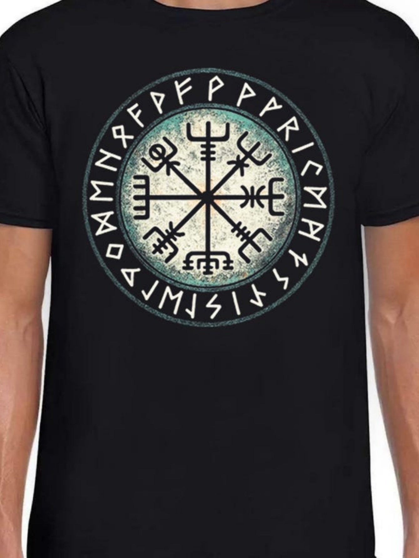 Men's Graphic T-Shirt Ancient Nordic Symbols With Mystic Runes Encircling Central Compass Pattern