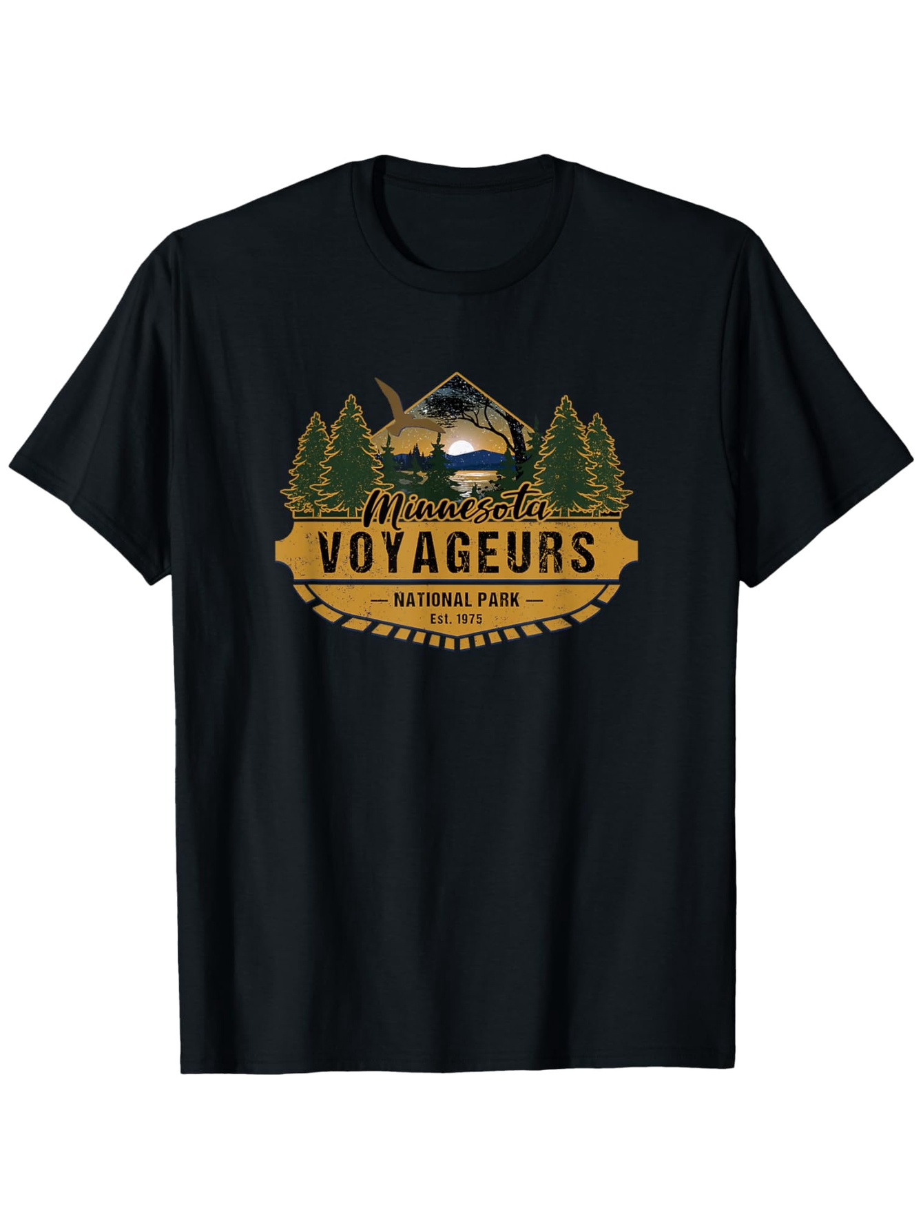 Men's Graphic T-Shirt Minnesota Voyageurs Sunset Pines With Distant Mountains And Crescent Moon