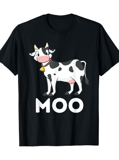 Men's Graphic T-Shirt Moo Cartoon Spotted Cow Standing On Green Pasture Grass