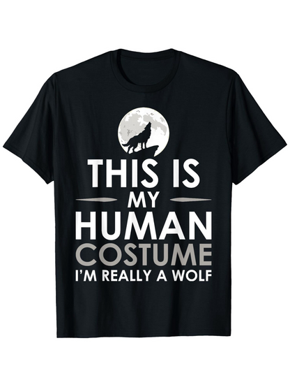 Men's Graphic T-Shirt Full Moon Night With Bold Words And Lone Howling Wolf