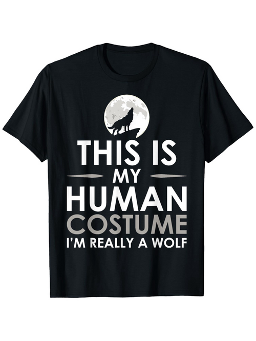 Men's Graphic T-Shirt Full Moon Night With Bold Words And Lone Howling Wolf