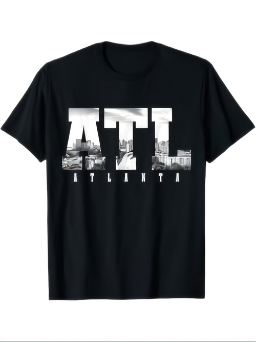 Men's Graphic T-Shirt Urban Skyline Reflected Across Bold Letters Atlanta
