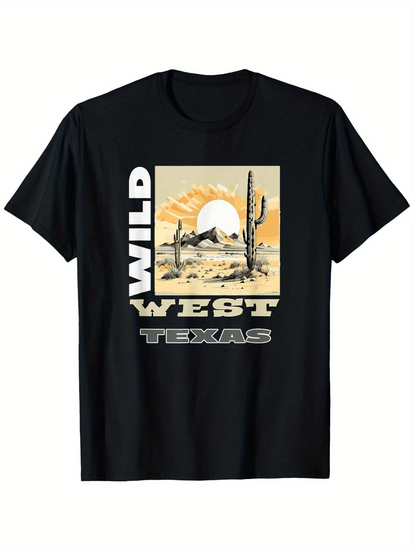 Men's Graphic T-Shirt Wild West Texas Desert With Cactus And Setting Sun Landscape