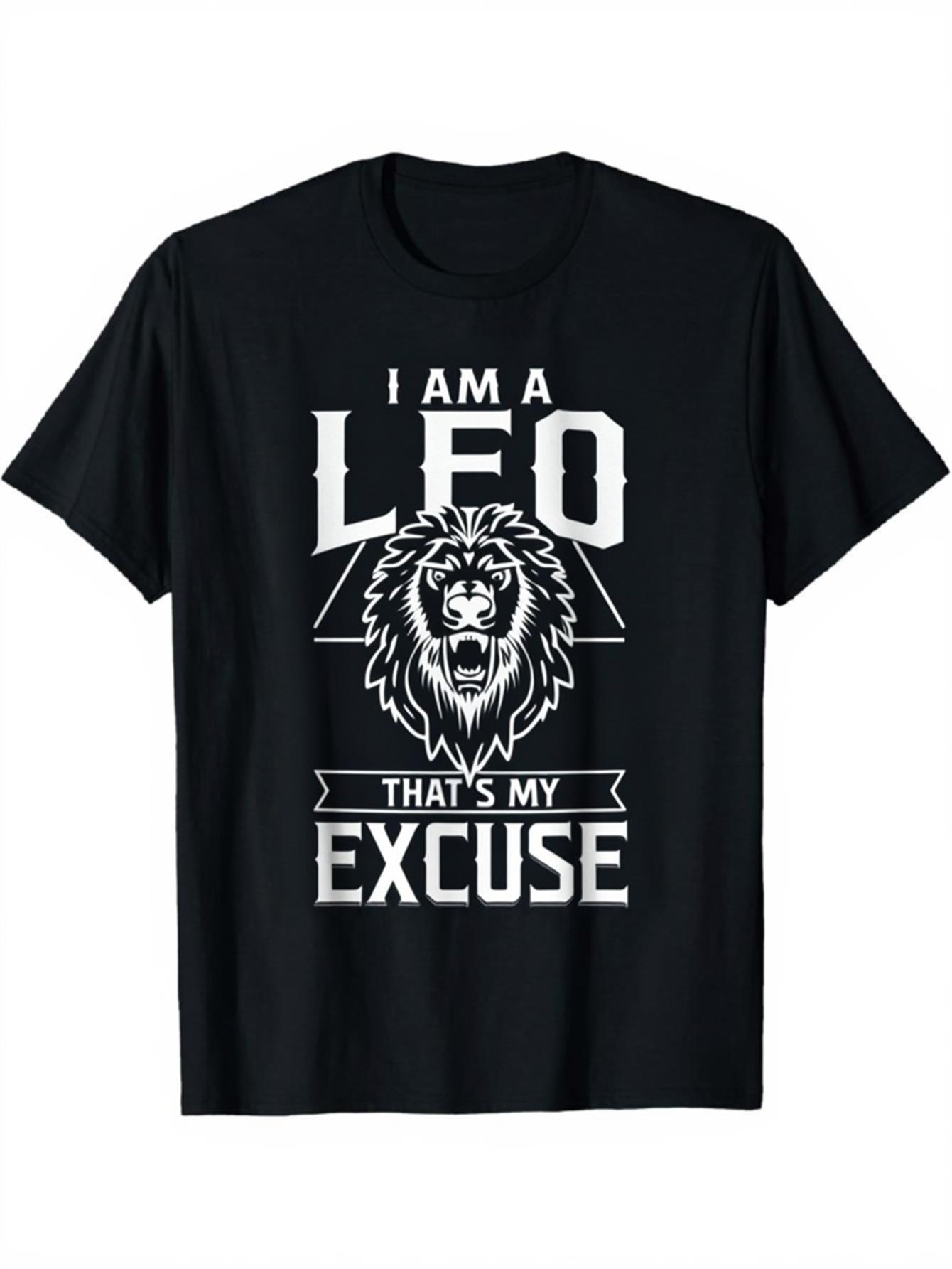 Men's Graphic T-Shirt I Am A Leo Excuse Banner With Roaring Lion Graphic