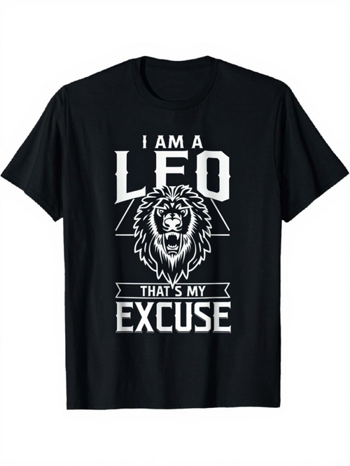 Men's Graphic T-Shirt I Am A Leo Excuse Banner With Roaring Lion Graphic