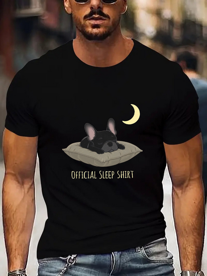 Men's Graphic T-Shirt Official Sleep Shirt Cartoon Dog And Crescent Moon Under Night Sky Pillow