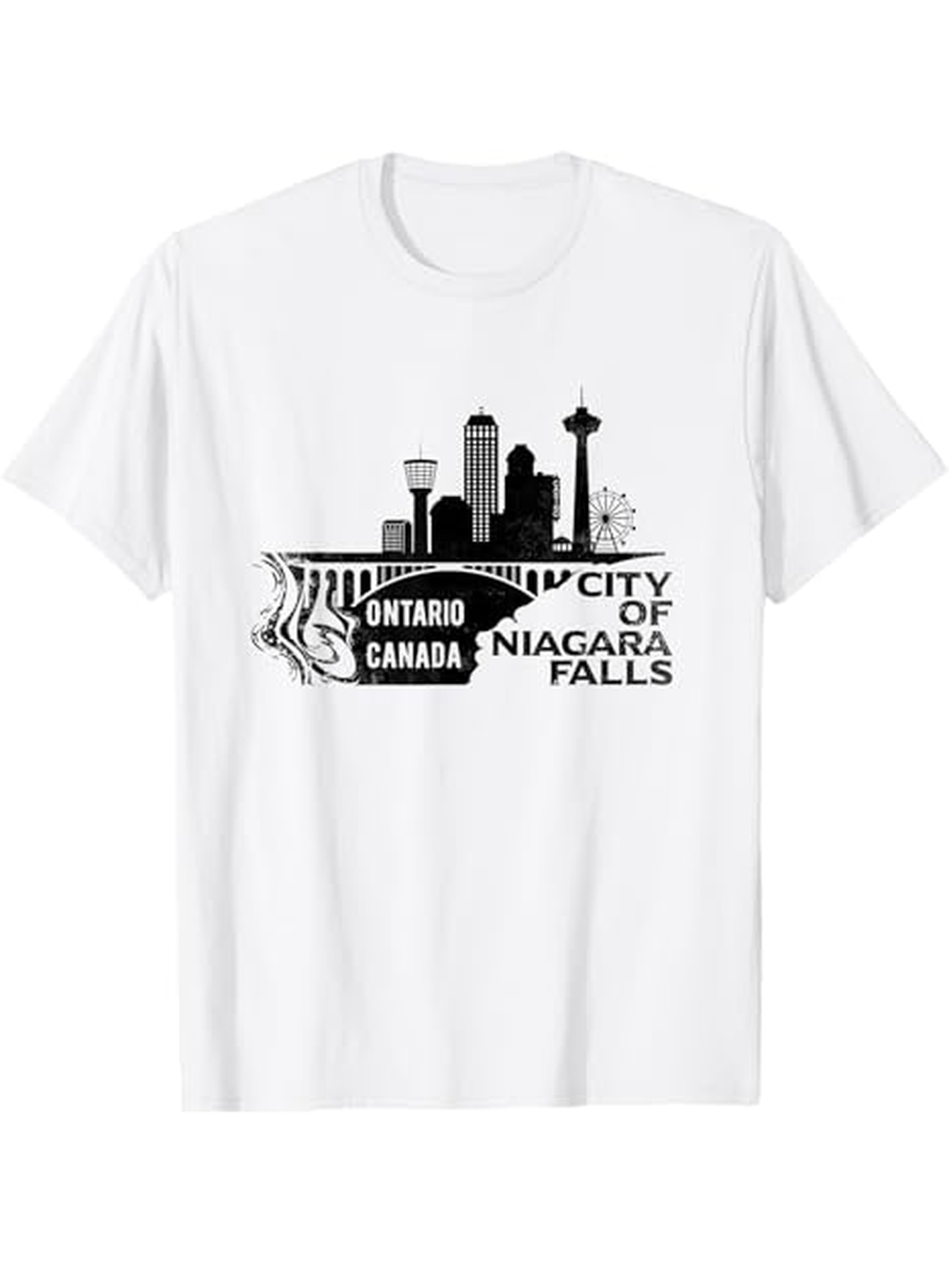 Men's Graphic T-Shirt Ontario Canada Cityscape With Landmarks And Waterfall Niagara Falls