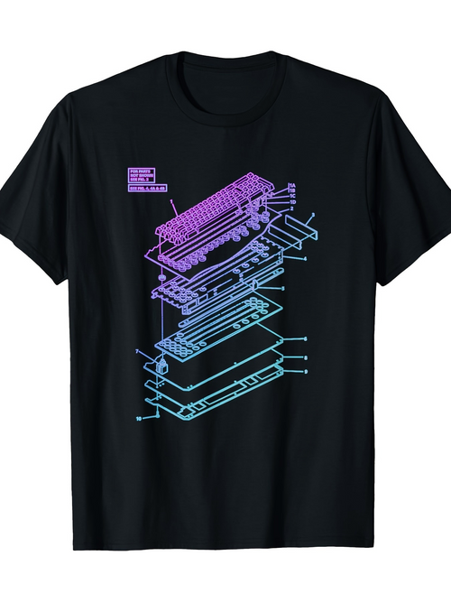 Men's Graphic T-Shirt Exploded View With Gradient Hues Retro Electronic Keyboard Design