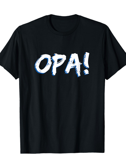 Men's Graphic T-Shirt OPA Bold White Brushstroke Letters On Black Fabric Shirt