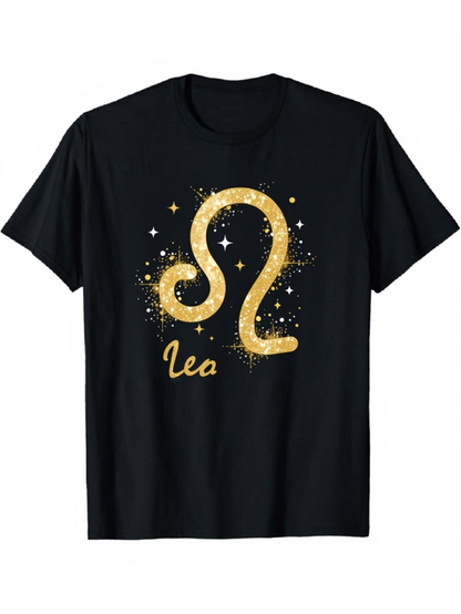 Men's Graphic T-Shirt Leo Shimmering Gold Stardust Zodiac Constellation With Cosmic Accents