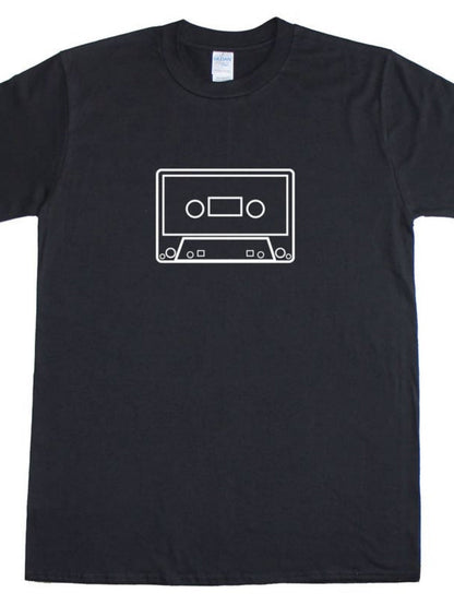 Men's Graphic T-Shirt Minimal Retro Line Art Among Black Empty Space Cassette Tape