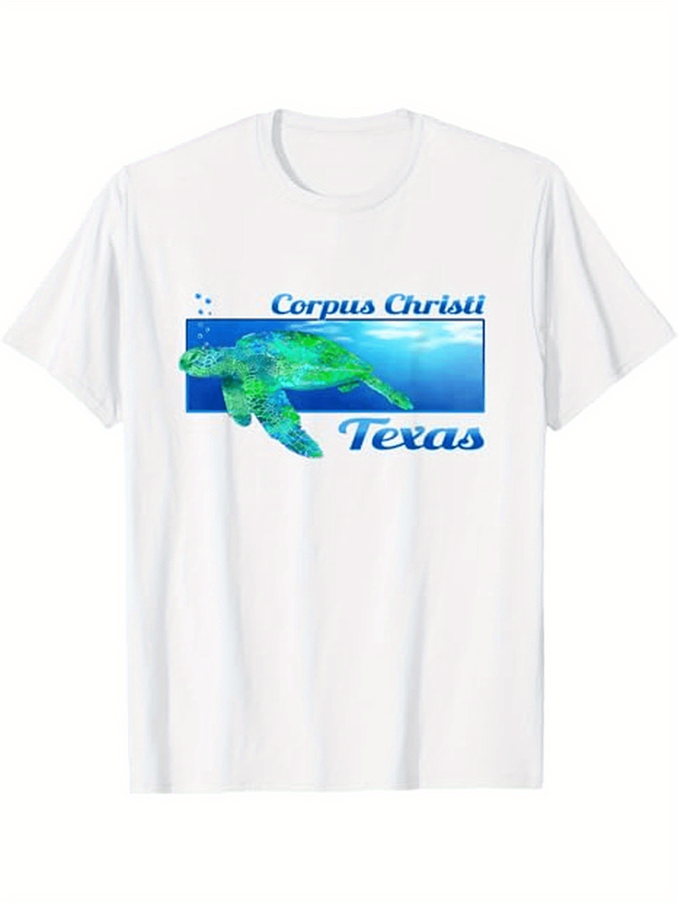 Men's Graphic T-Shirt Corpus Christi Texas Ocean Waves With Swimming Green Sea Turtle
