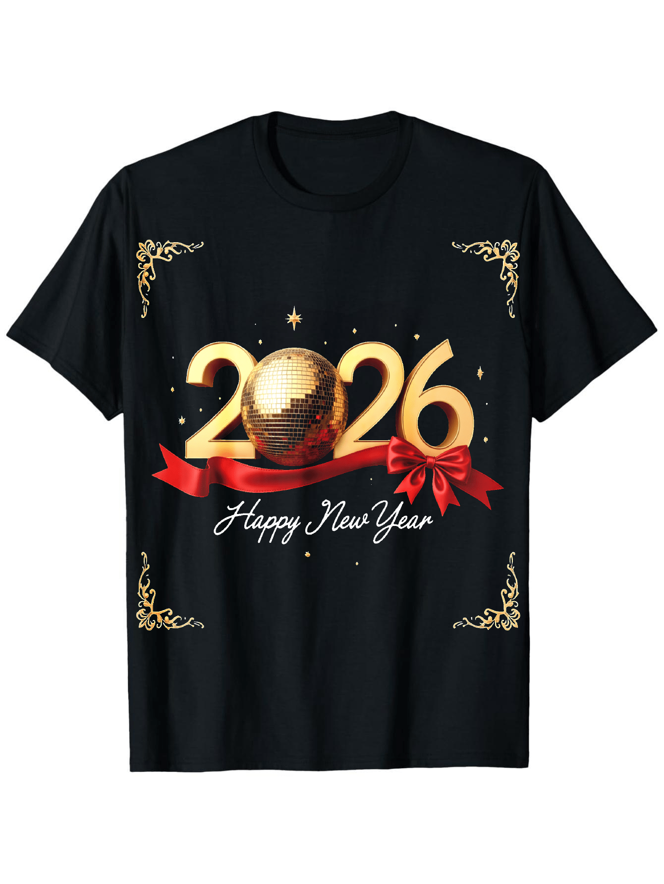 Men's Graphic T-Shirt Happy New Year Glowing Golden Ribbon And Sparkling Celebration Ball