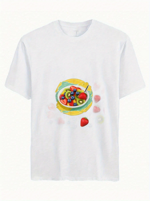 Men's Graphic T-Shirt Colorful Breakfast With Sliced Fruit Surrounded By Fresh Berries Plate