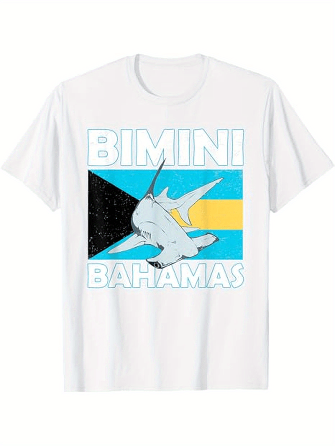 Men's Graphic T-Shirt Bimini Bahamas Vibrant Striped Water With Swimming Hammerhead Shark
