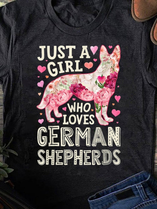 Men's Graphic T-Shirt Just A Girl Who Loves Floral Pattern With Pink Hearts German Shepherd