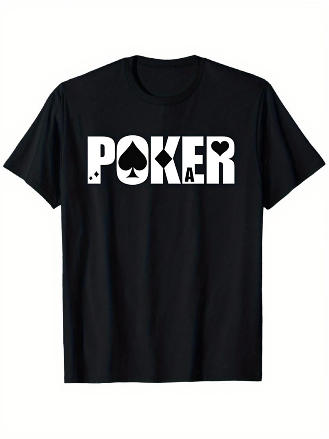 Men's Graphic T-Shirt Poker With Classic Playing Card Suits Under Bold White Letters