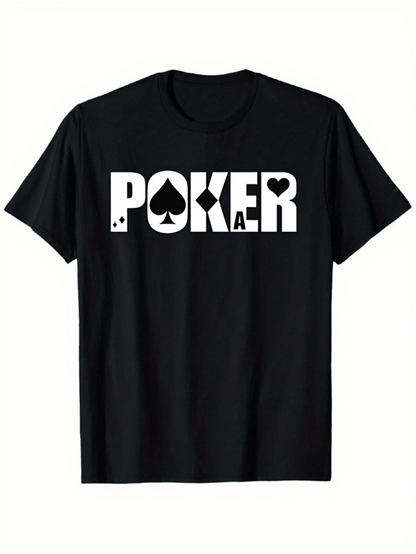 Men's Graphic T-Shirt Poker With Classic Playing Card Suits Under Bold White Letters