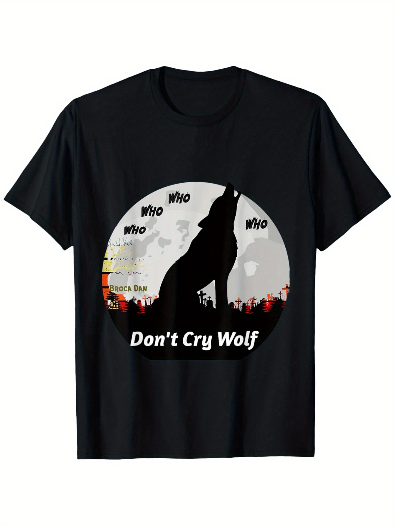 Men's Graphic T-Shirt Dont Cry Wolf Howling Midnight Wolf Among Shining City Silhouette